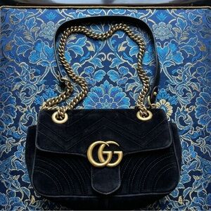 Gucci Black Velvet Marmont Shoulder Bag GG Authentic